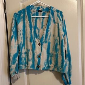 Blue and Cream Tie-Dye Cardigan sweatshirt material .